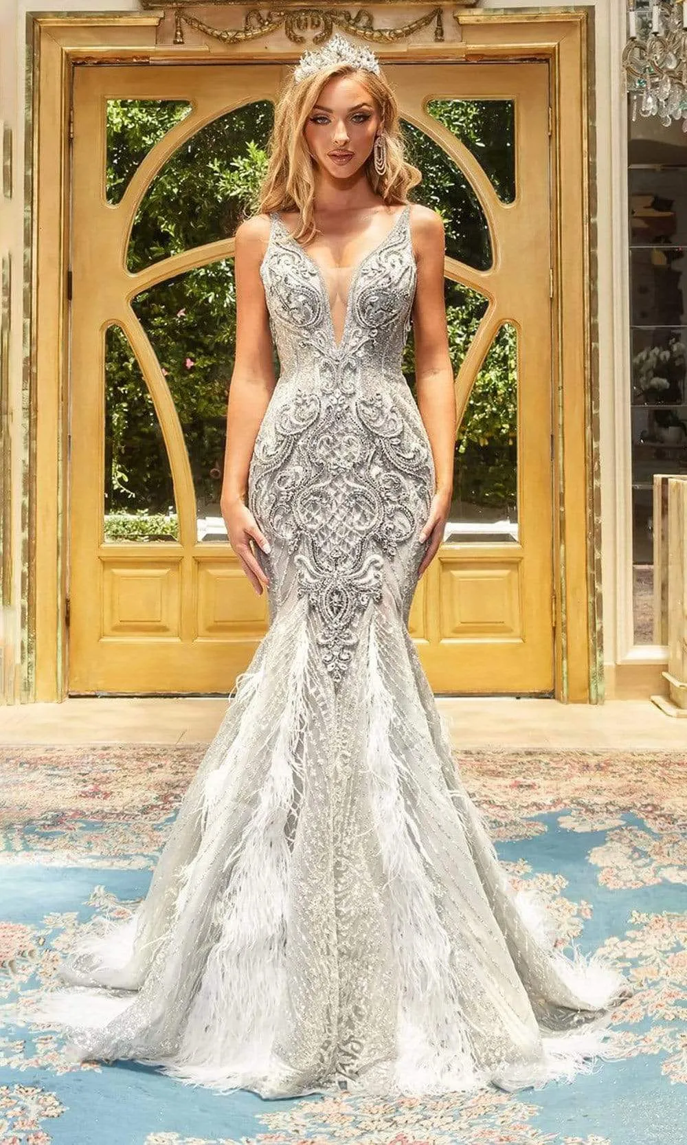 PORTIA & SCARLETT PS22966 Beaded Plunging Trumpet Gown sold by The Gown Galleria