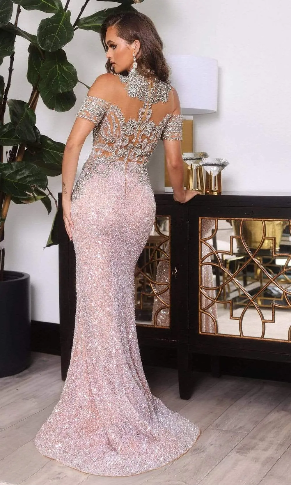 PORTIA & SCARLETT PS22418C High Neck Cutout Sleeve Trumpet Gown sold by The Gown Galleria product image thumbnail 4