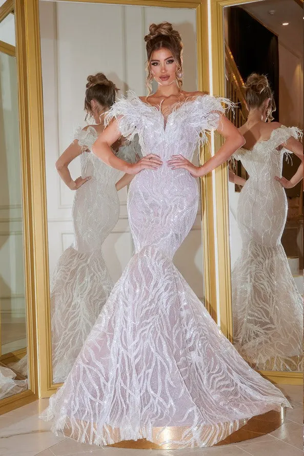 PORTIA & SCARLETT PS22227 Off-Shoulder Mermaid Dress with Feather sold by The Gown Galleria product image thumbnail 3