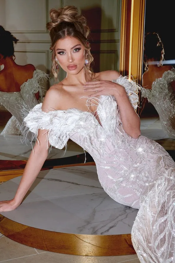 PORTIA & SCARLETT PS22227 Off-Shoulder Mermaid Dress with Feather sold by The Gown Galleria product image thumbnail 5