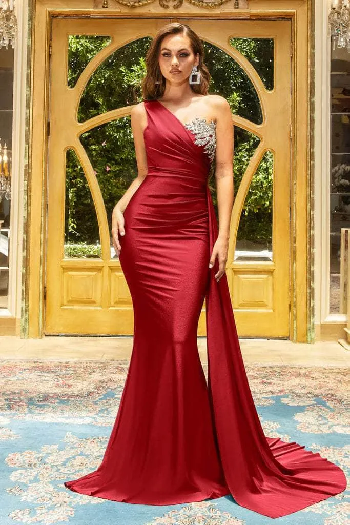 PORTIA & SCARLETT PS21219 One-Shoulder Ruched Trumpet Dress with Sweep Train sold by The Gown Galleria product image thumbnail 3