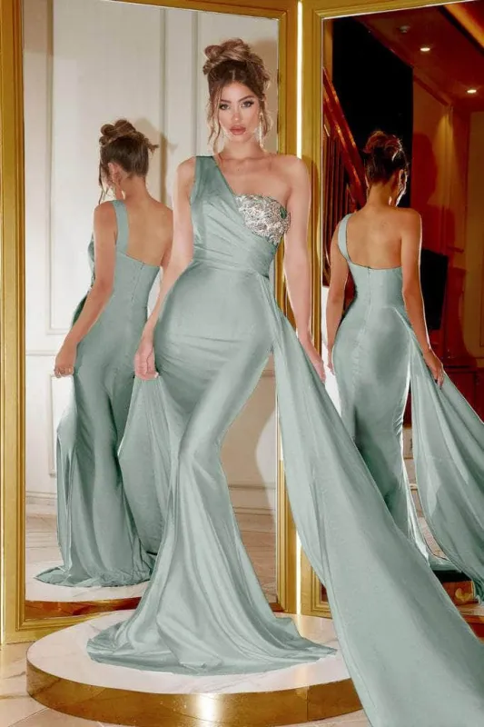 PORTIA & SCARLETT PS21219 One-Shoulder Ruched Trumpet Dress with Sweep Train sold by The Gown Galleria