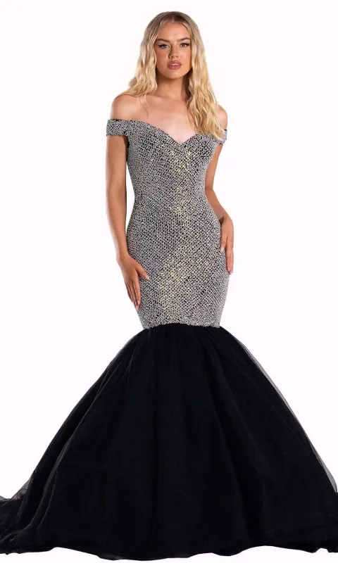 PORTIA & SCARLETT PS21046 Off-Shoulder Rhinestone Trumpet Gown sold by The Gown Galleria