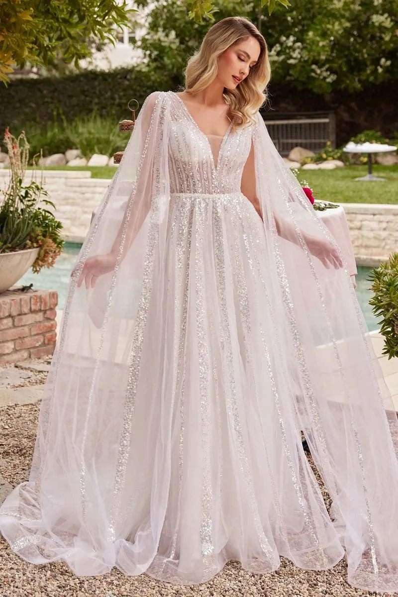 CINDERELLA DIVINE CD852W A-Line Long Sleeves Bridal Gown sold by The Gown Galleria