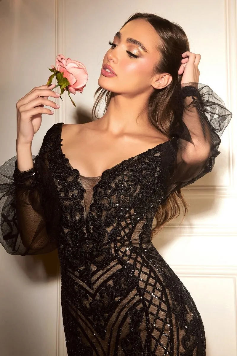 CINDERELLA DIVINE CD864 Stunning Long Sleeve Fitted Mermaid Gown sold by The Gown Galleria product image thumbnail 3