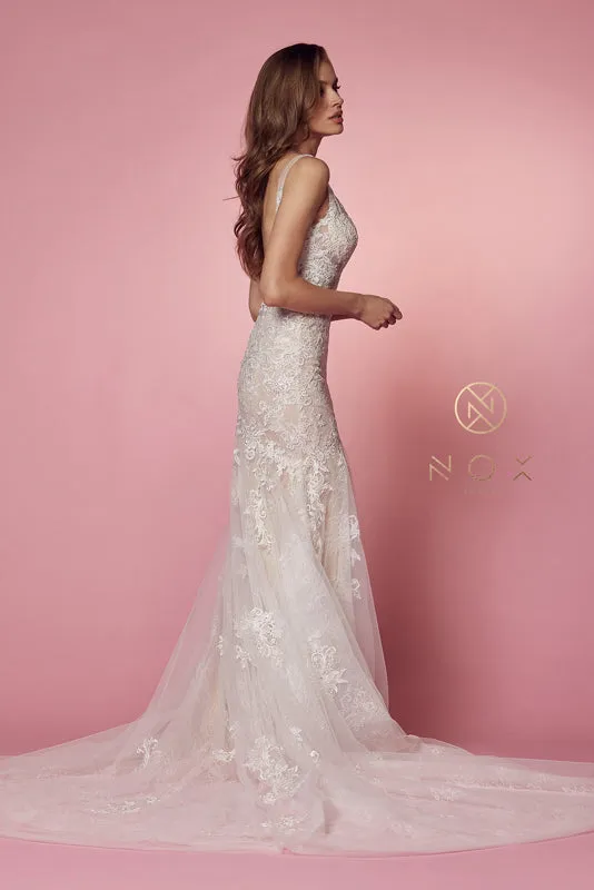 NOX ANABEL H493 V Neck Open Back Wedding Dress sold by The Gown Galleria product image thumbnail 4
