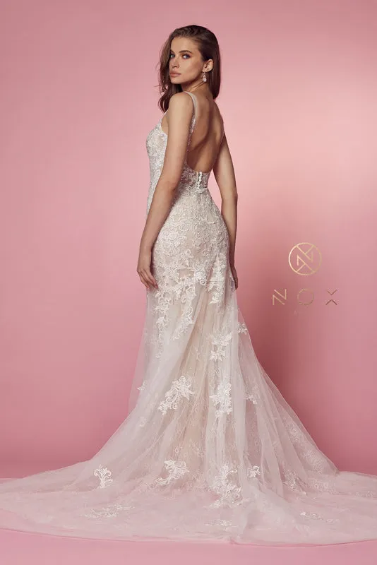 NOX ANABEL H493 V Neck Open Back Wedding Dress sold by The Gown Galleria product image thumbnail 2