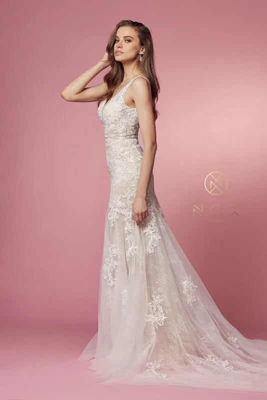 NOX ANABEL H493 V Neck Open Back Wedding Dress sold by The Gown Galleria product image thumbnail 3