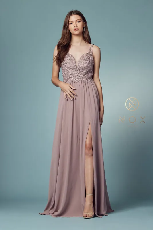 NOX ANABEL Y299 Beaded Lace Applique Bodice A-Line Gown sold by The Gown Galleria product image thumbnail 5