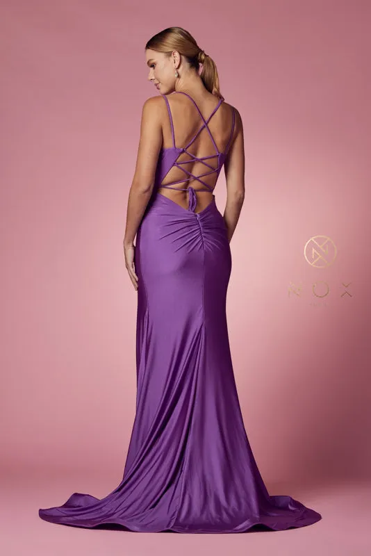 NOX ANABEL T481 Fitted Strappy Back Scoop Neck Slit Gown sold by The Gown Galleria product image thumbnail 5