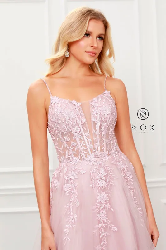 NOX ANABEL T449 Foral Applique Scoop Neck Gown sold by The Gown Galleria product image thumbnail 5