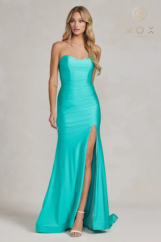 NOX ANABEL T1139 Fitted Sweetheart Slit Evening Dress sold by The Gown Galleria