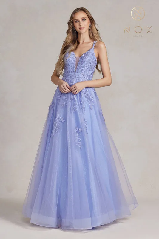 NOX ANABEL T1136 Lace Applique A-Line Tulle Gown made by The Gown Galleria