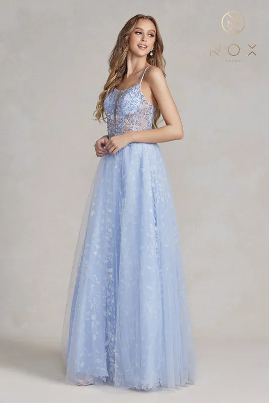 NOX ANABEL T1084 Leaf Motif Corset A-line Gown sold by The Gown Galleria product image thumbnail 3