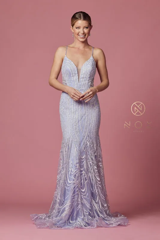 NOX ANABEL T1010 Fitted Applique V-Neck Gown made by The Gown Galleria