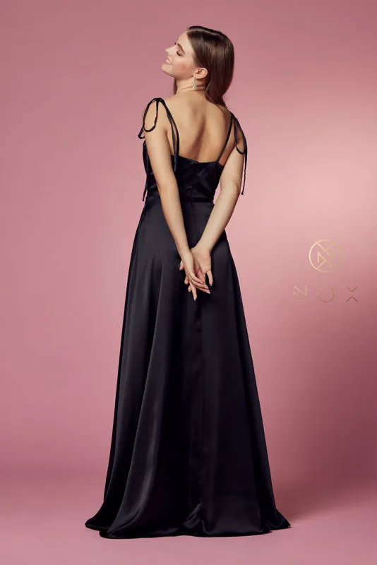NOX ANABEL R1029 Tie Strap Satin V-Neck Prom Dress sold by The Gown Galleria product image thumbnail 2