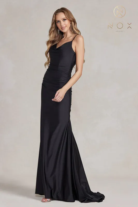 NOX ANABEL K490 Open Back Cowl Mermaid Dress sold by The Gown Galleria