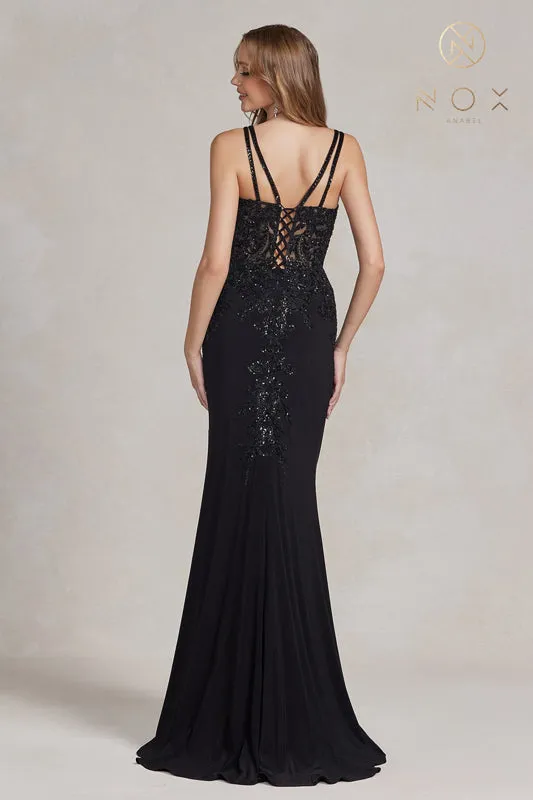 NOX ANABEL H1090 Fitted V-Neck Embroidered Gown sold by The Gown Galleria product image thumbnail 2