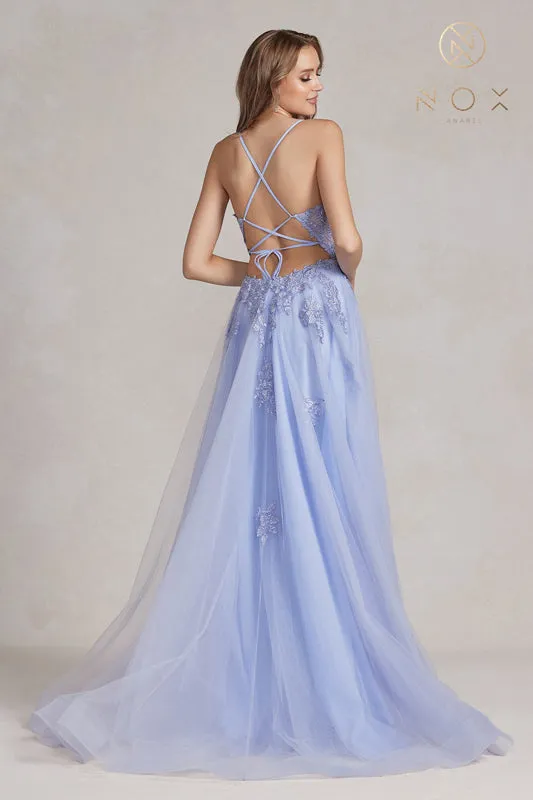 NOX ANABEL G1149 Floral Applique Tulle A-Line Gown sold by The Gown Galleria product image thumbnail 5