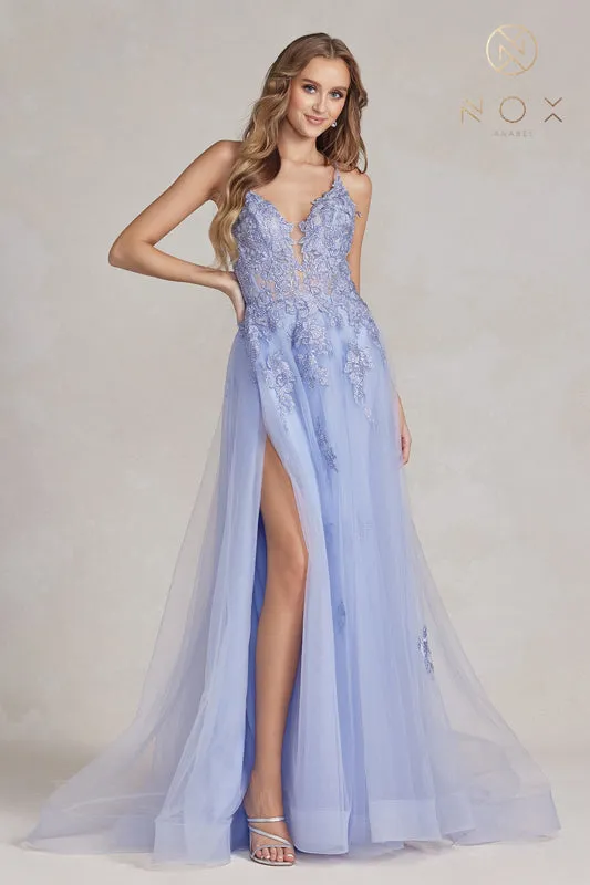 NOX ANABEL G1149 Floral Applique Tulle A-Line Gown sold by The Gown Galleria product image thumbnail 4