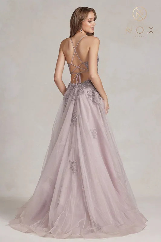 NOX ANABEL G1149 Floral Applique Tulle A-Line Gown sold by The Gown Galleria product image thumbnail 2
