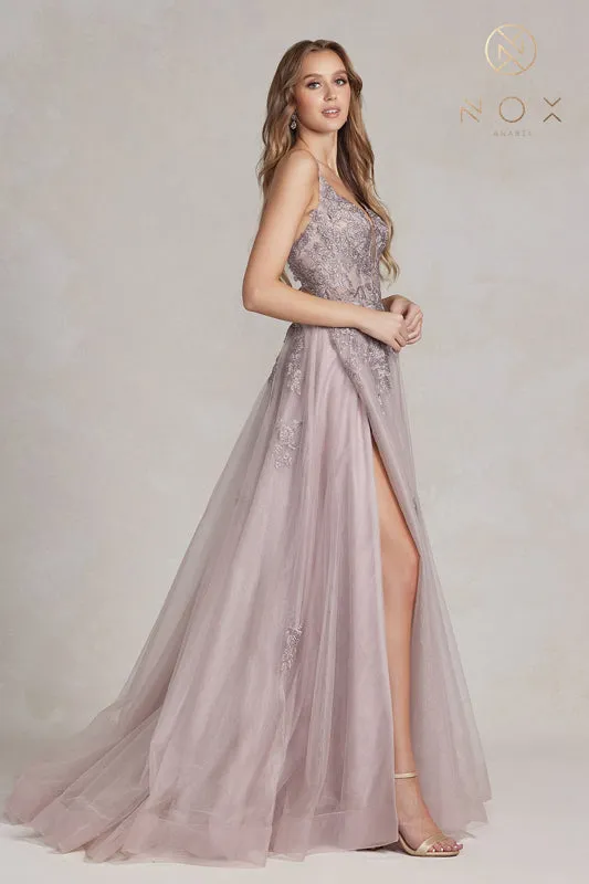 NOX ANABEL G1149 Floral Applique Tulle A-Line Gown sold by The Gown Galleria product image thumbnail 3