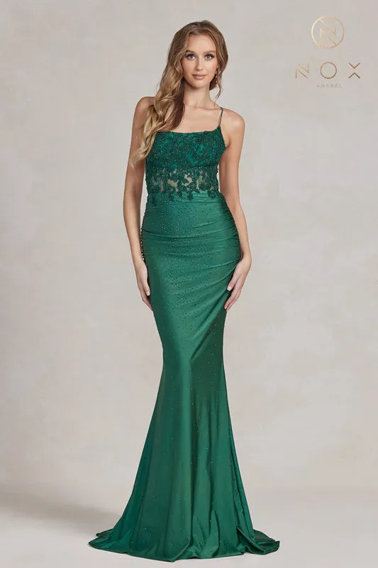 NOX ANABEL E1186 Embroidered Scoop Neck Corset Gown sold by The Gown Galleria product image thumbnail 4