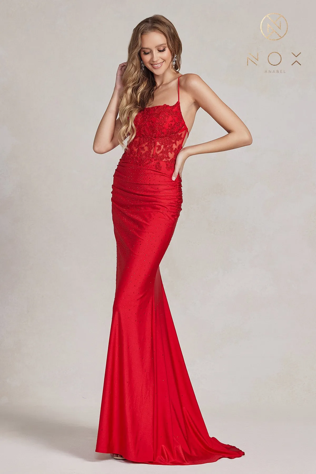 NOX ANABEL E1186 Embroidered Scoop Neck Corset Gown sold by The Gown Galleria product image thumbnail 3