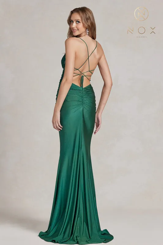 NOX ANABEL E1186 Embroidered Scoop Neck Corset Gown sold by The Gown Galleria product image thumbnail 5