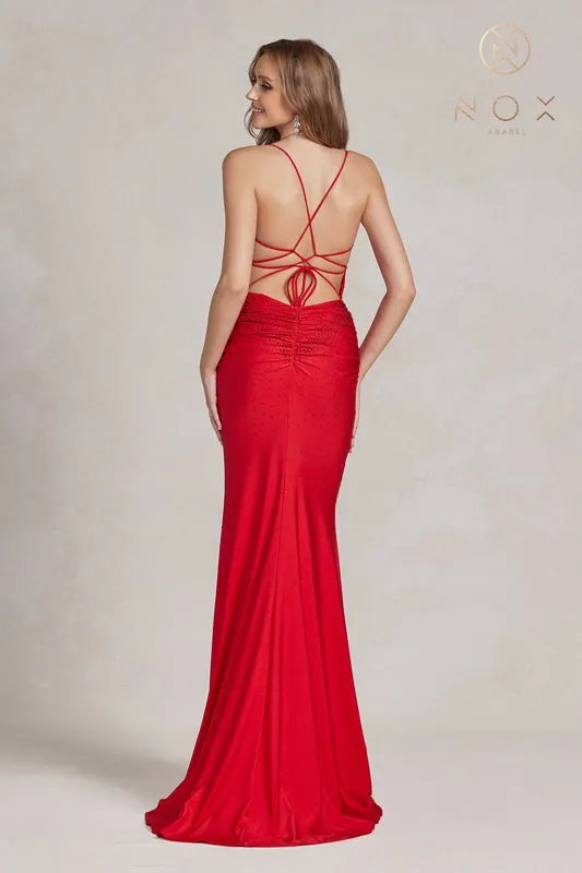 NOX ANABEL E1186 Embroidered Scoop Neck Corset Gown sold by The Gown Galleria product image thumbnail 2