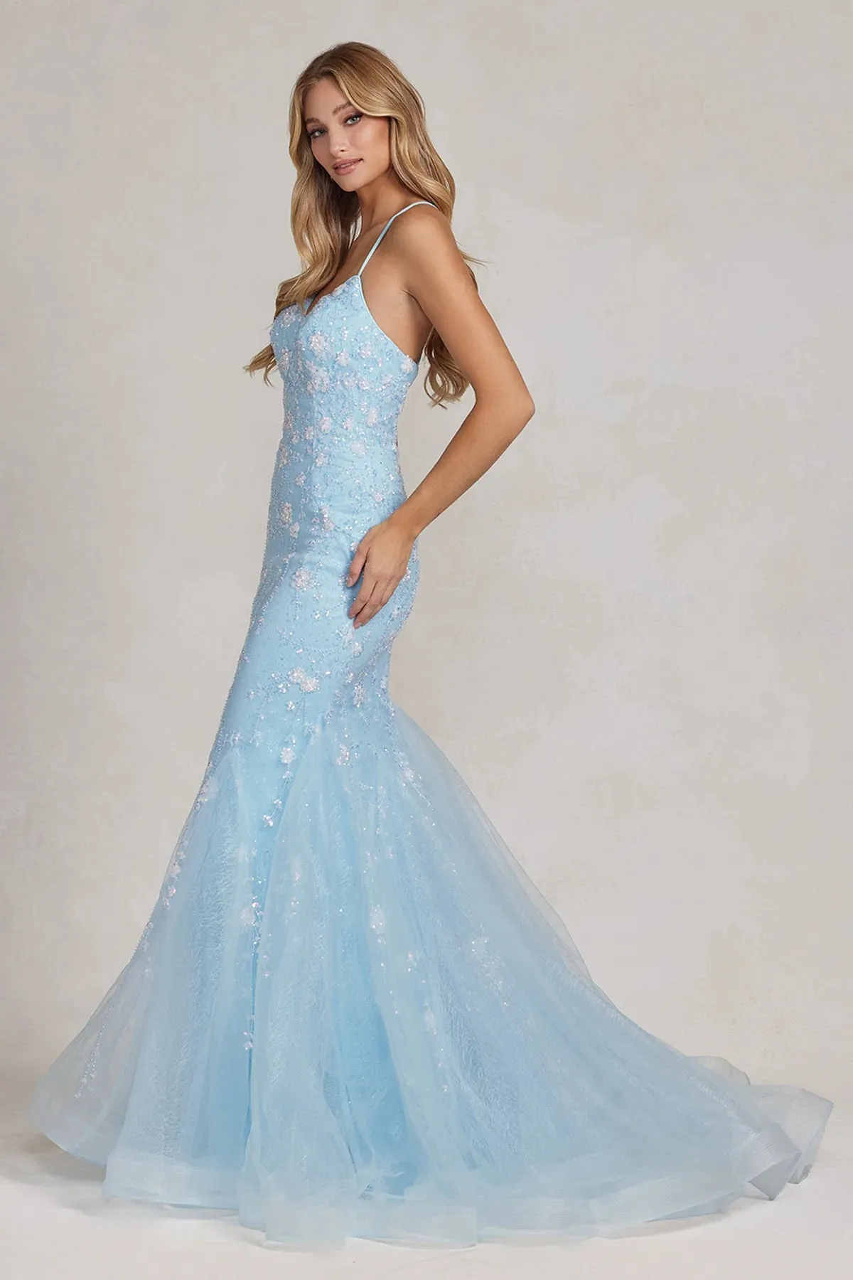 NOX ANABEL C1117 Floral Beaded Trumpet Prom Gown sold by The Gown Galleria product image thumbnail 2