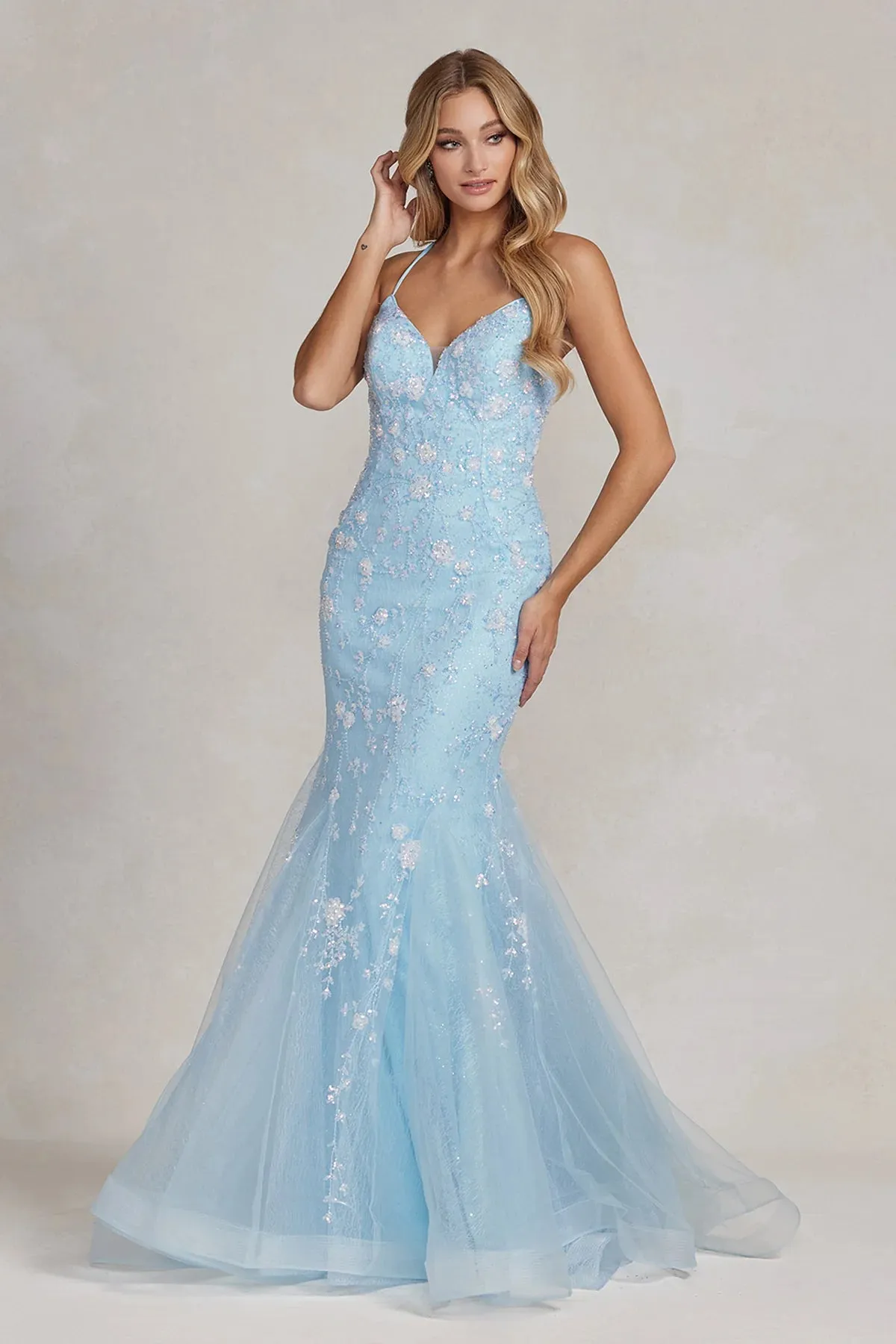 NOX ANABEL C1117 Floral Beaded Trumpet Prom Gown sold by The Gown Galleria product image thumbnail 3