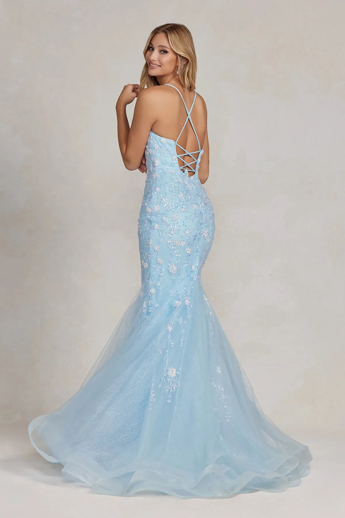 NOX ANABEL C1117 Floral Beaded Trumpet Prom Gown sold by The Gown Galleria product image thumbnail 4