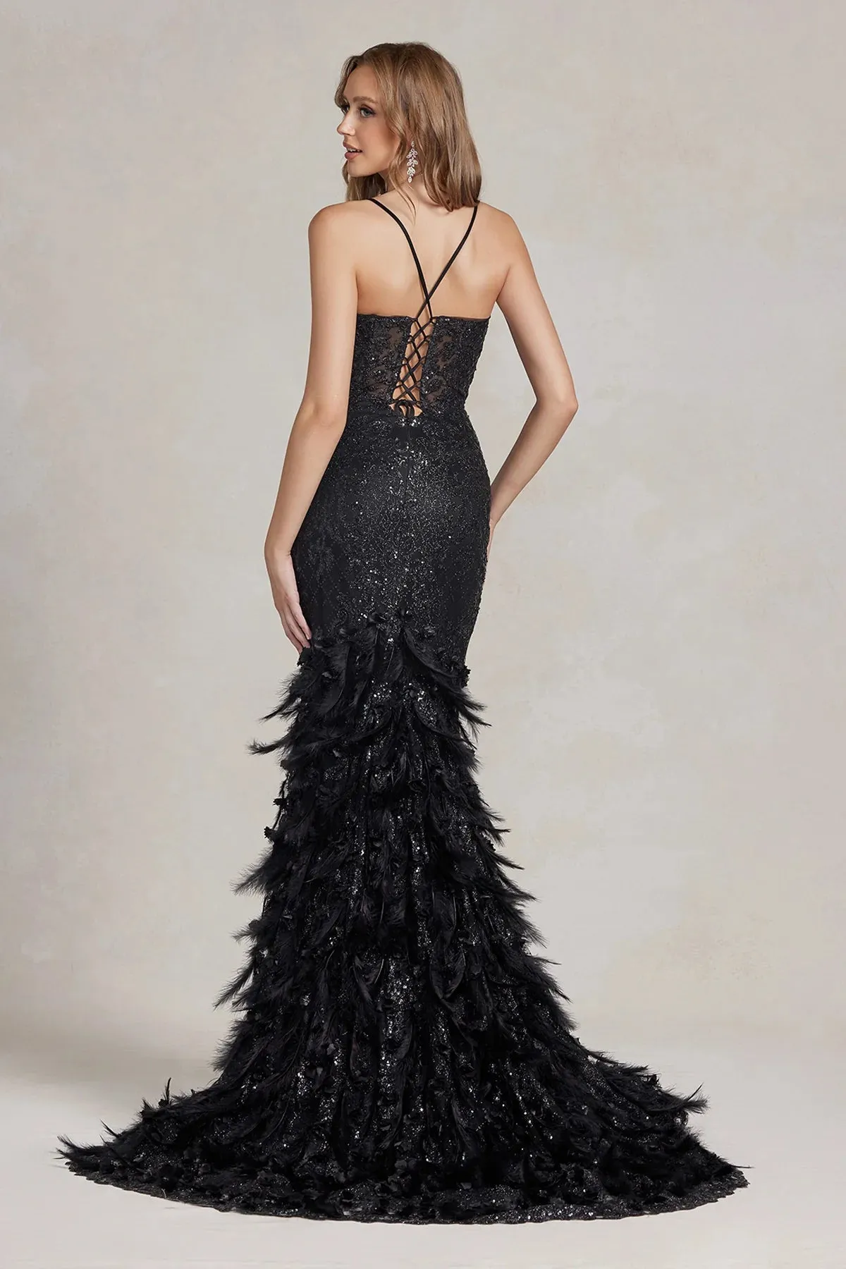 NOX ANABEL C1111 Fitted Formal Feather Prom Dress sold by The Gown Galleria product image thumbnail 5