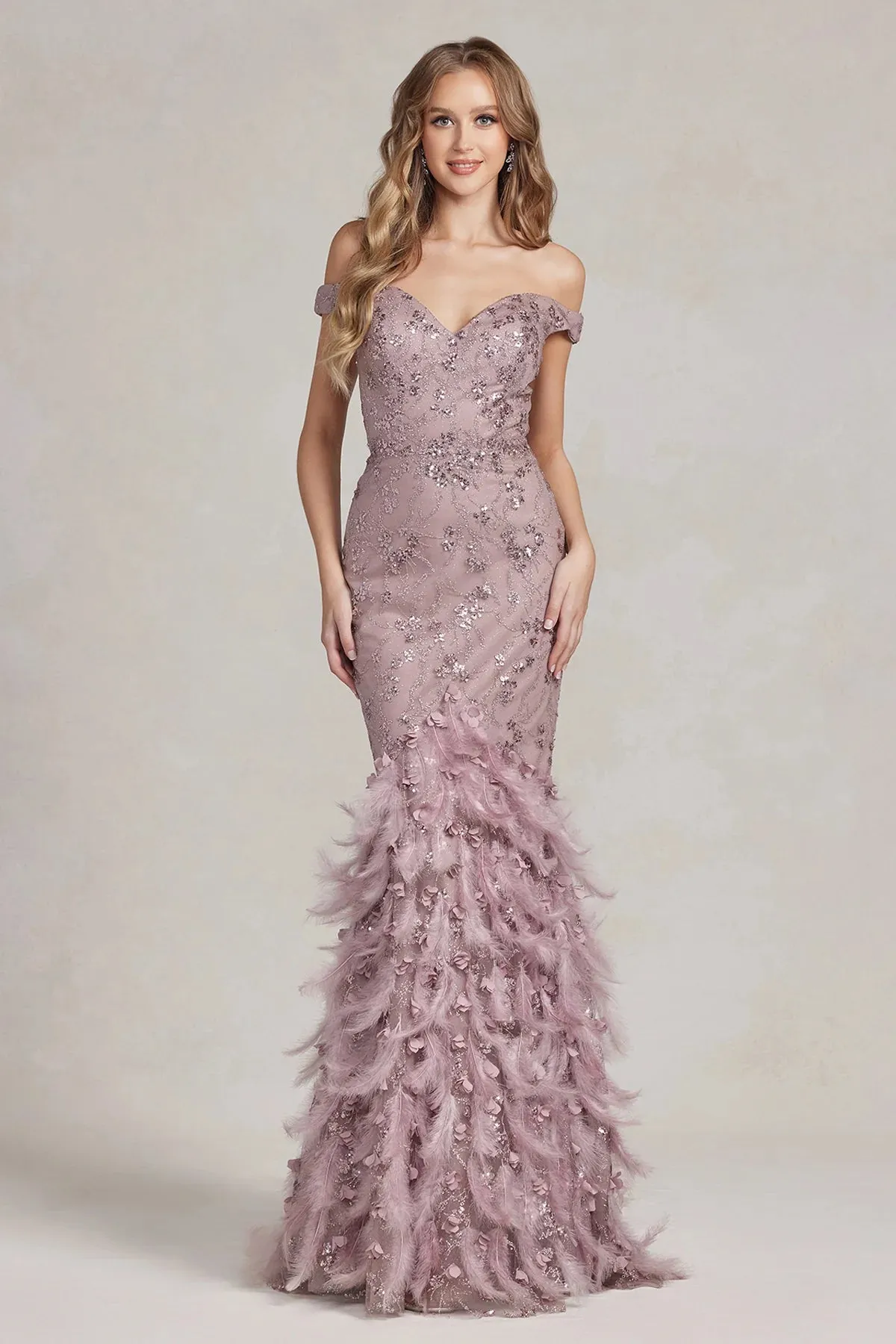 NOX ANABEL C1106 Off Shoulder Fitted Prom Gown sold by The Gown Galleria
