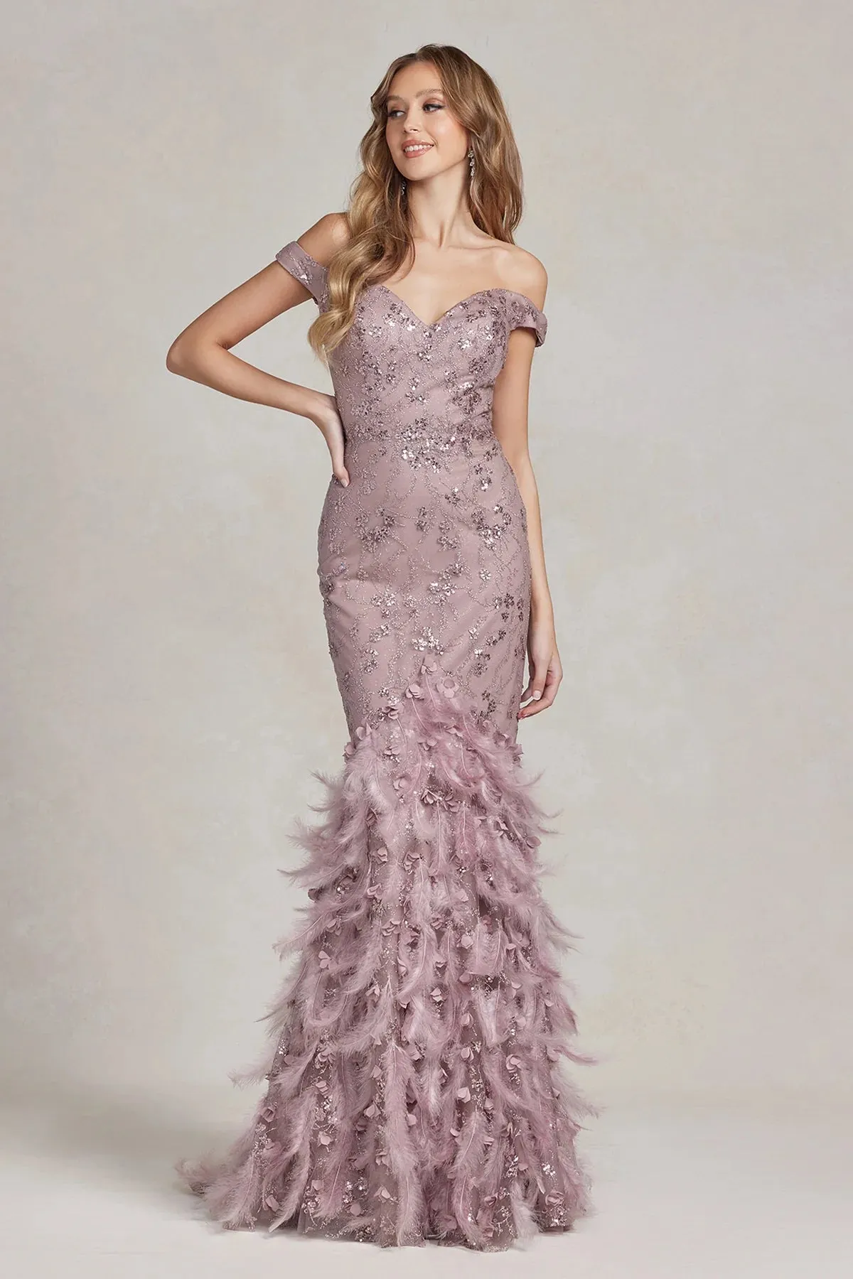 NOX ANABEL C1106 Off Shoulder Fitted Prom Gown sold by The Gown Galleria product image thumbnail 3