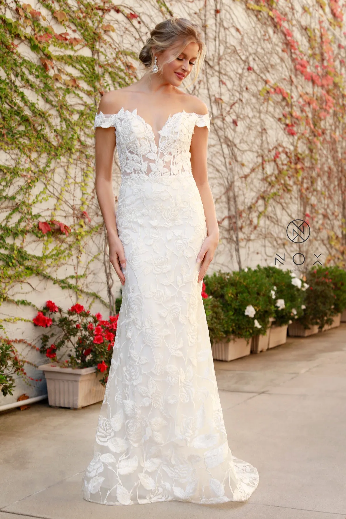 NOX ANABEL C439W Lace Off Shoulder Mermaid Wedding Dress sold by The Gown Galleria product image thumbnail 2