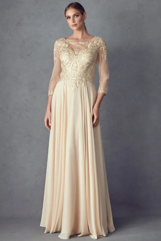 JULIET M12 Embroidered Lace Applique Long Sleeve Formal Missy Dress sold by The Gown Galleria