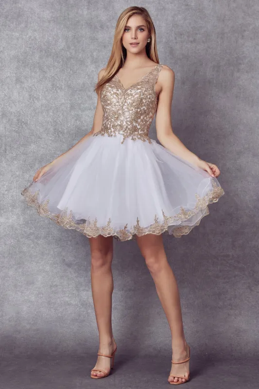 JULIET 835 Embroidered Bodice and Skirt Bottom Short Dress sold by The Gown Galleria