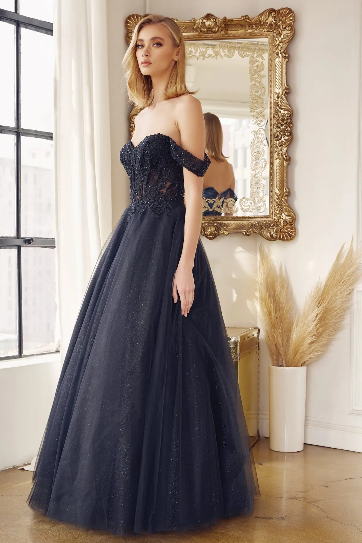 JULIET 280 Off-Shoulder Embroidered Tulle Gown sold by The Gown Galleria