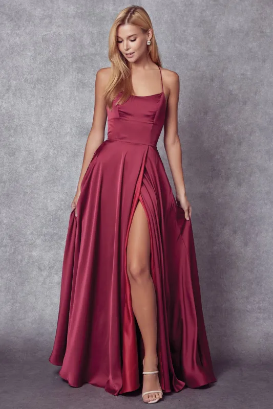 JULIET 278 A-Line Side Slit Skirt Evening Formal Dress sold by The Gown Galleria