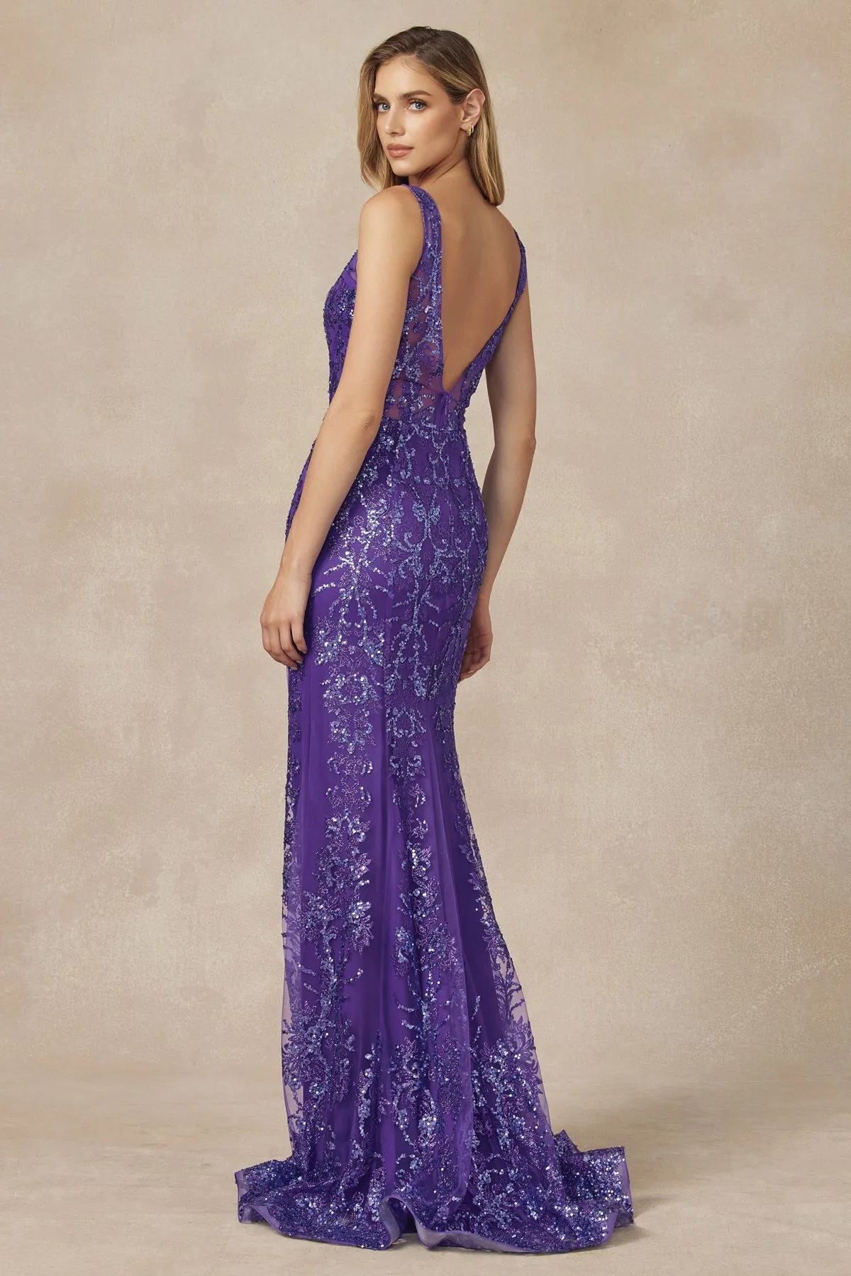 JULIET 277 Fancy Glitter Design Tulle Mermaid Evening Dress sold by The Gown Galleria product image thumbnail 2