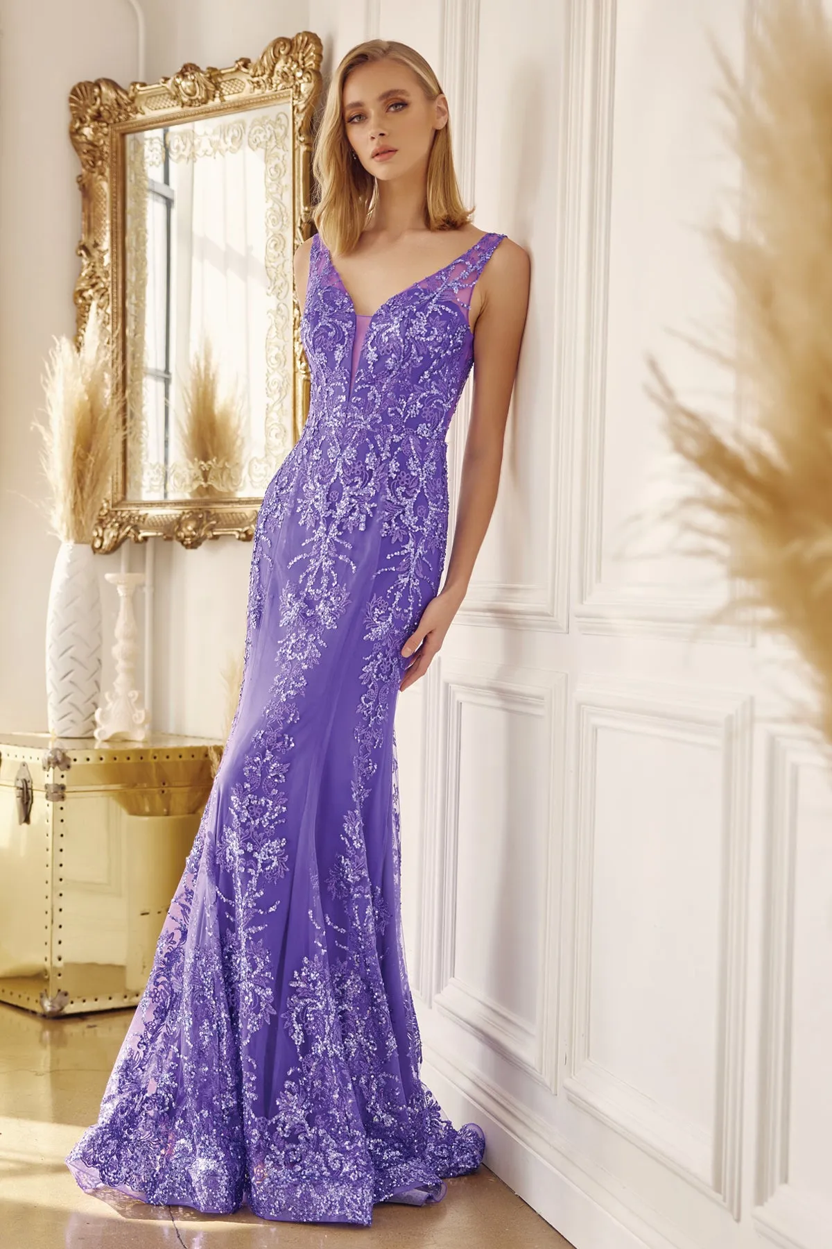 JULIET 277 Fancy Glitter Design Tulle Mermaid Evening Dress sold by The Gown Galleria