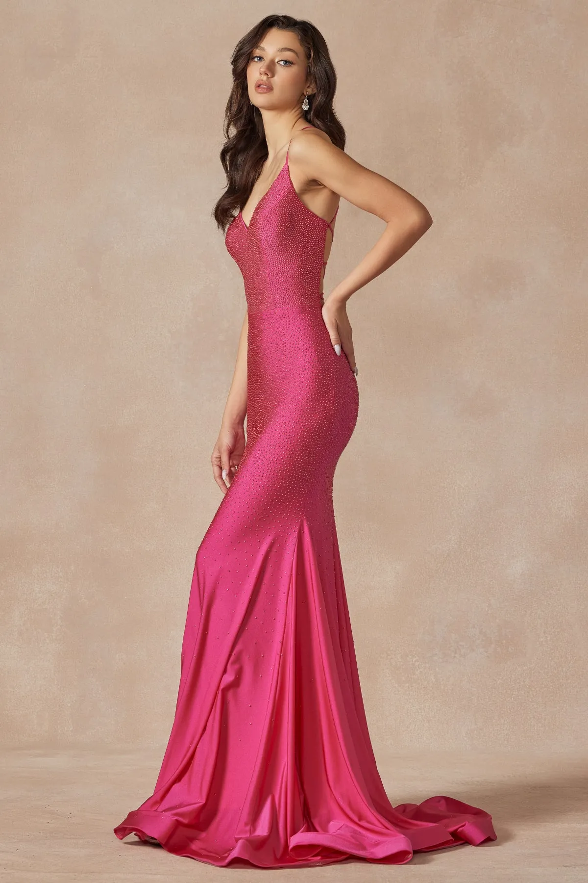 JULIET 276 Stone Accented Long Mermaid Evening Gown sold by The Gown Galleria product image thumbnail 4