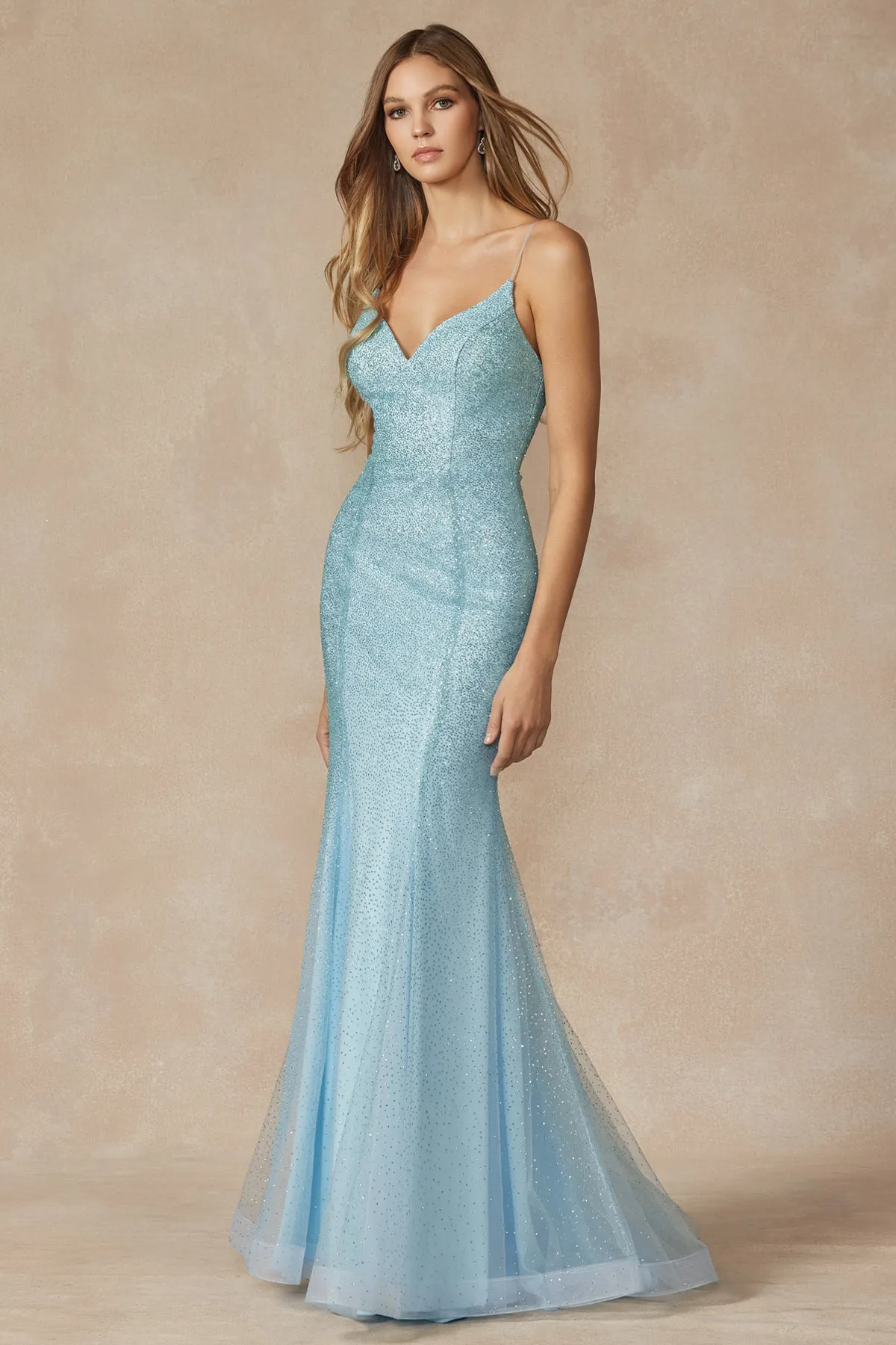 JULIET 271 Glitter Mesh Fitted Evening Gown sold by The Gown Galleria product image thumbnail 3