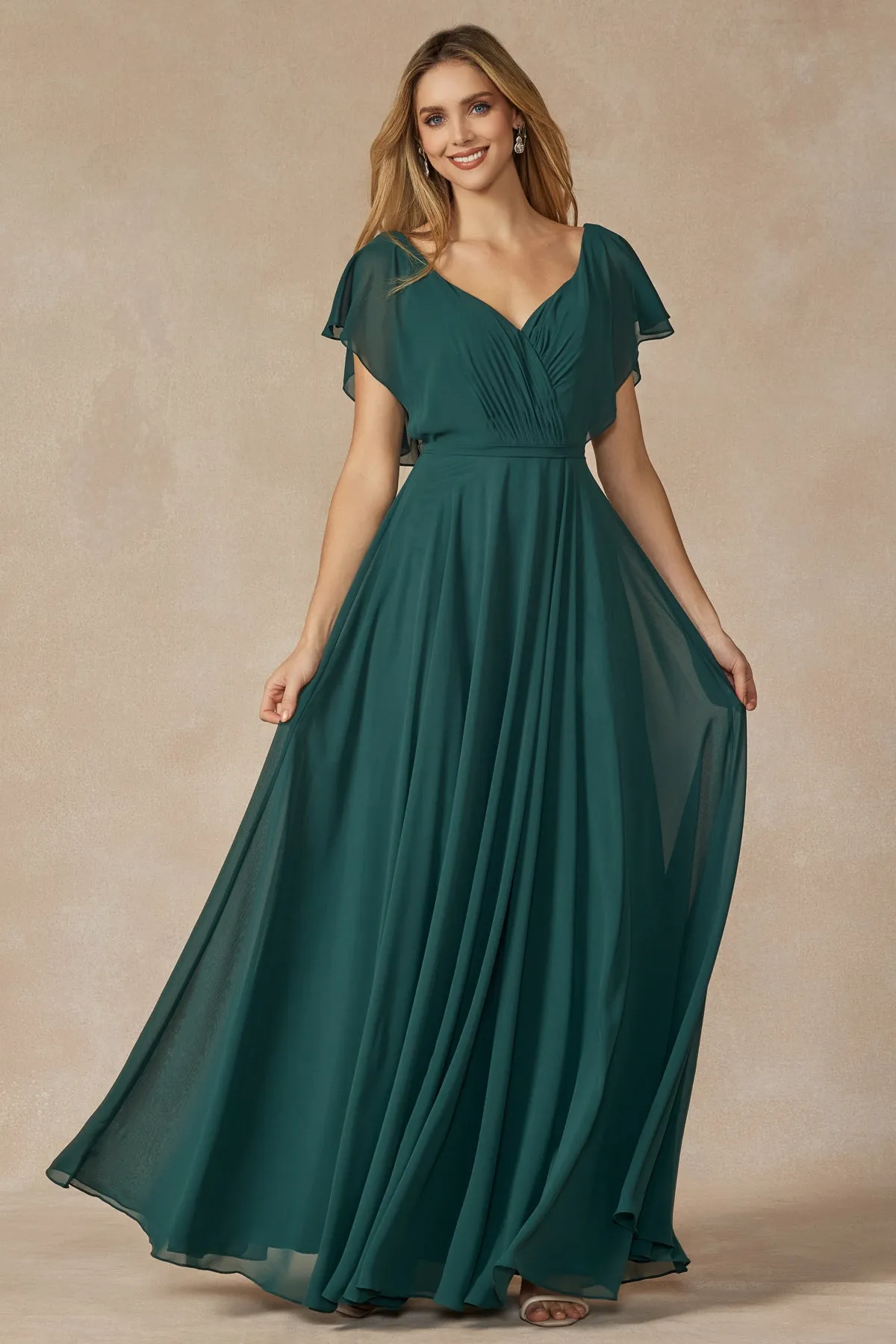 JULIET 261 Flutter Sleeve Formal Bridesmaid Dress with Cascade Back sold by The Gown Galleria product image thumbnail 5