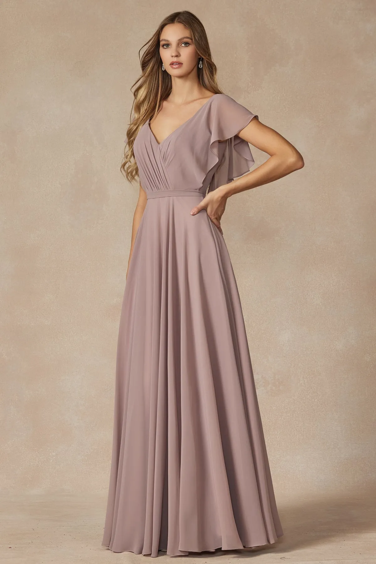 JULIET 261 Flutter Sleeve Formal Bridesmaid Dress with Cascade Back sold by The Gown Galleria product image thumbnail 4