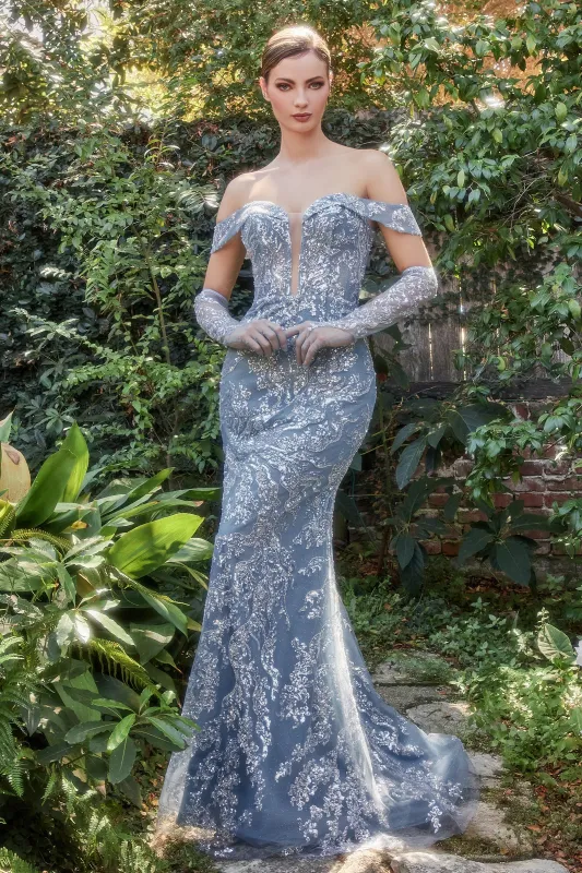 ANDREA & LEO A1163 Embellished Off Shoulder Tulle Mermaid Dress sold by The Gown Galleria