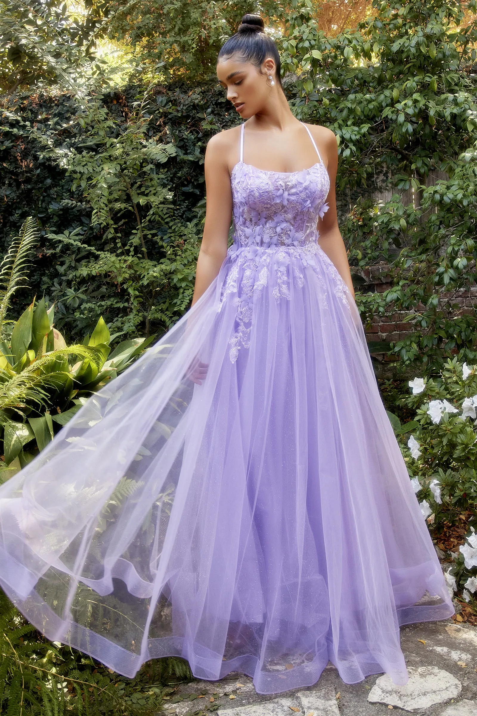 ANDREA & LEO A1141 Floral Scoop Tulle A Line Dress sold by The Gown Galleria