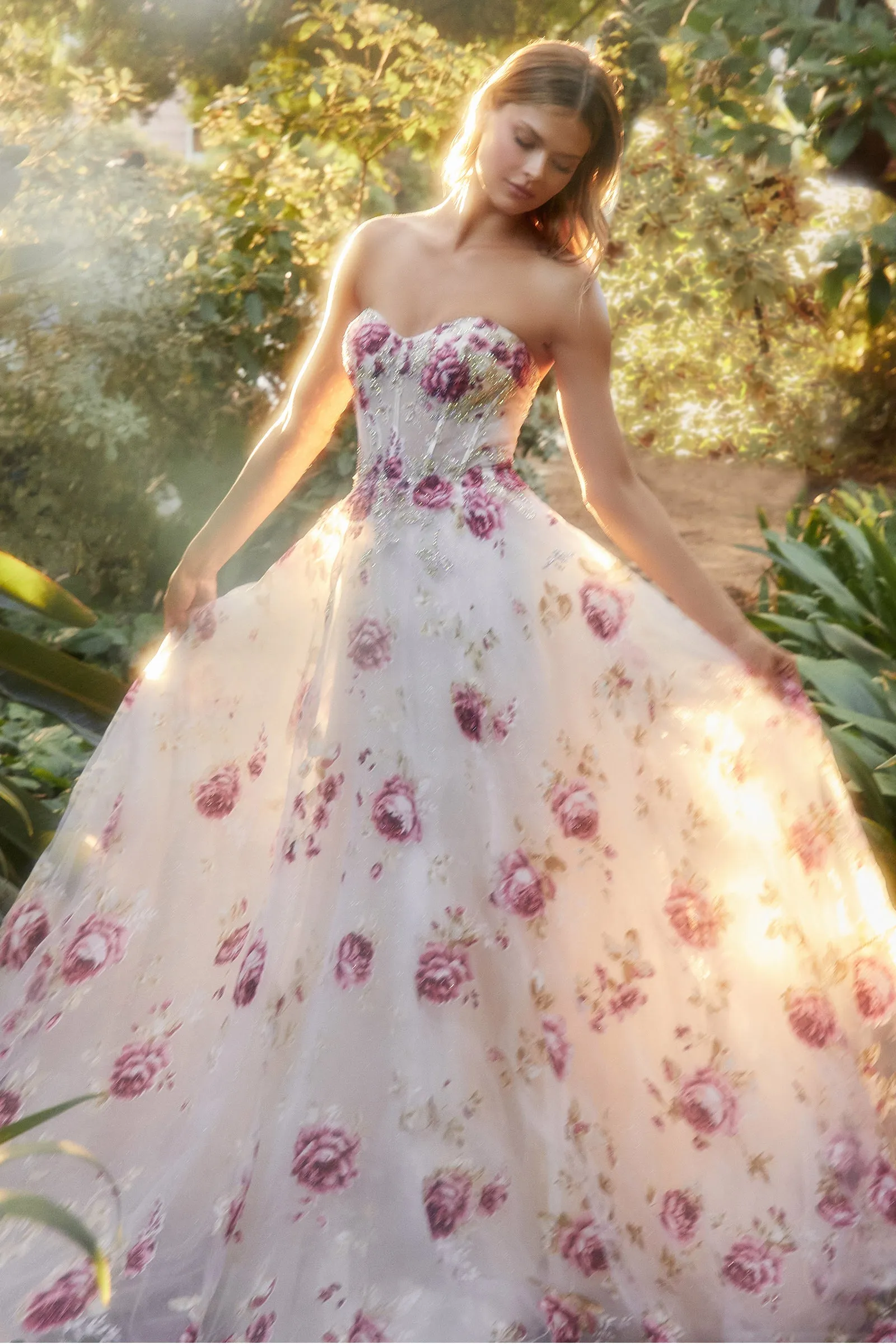 ANDREA & LEO A1133 Floral Print Bodice Ball Gown Dress sold by The Gown Galleria product image thumbnail 3